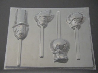 349sp Cat with Hat Friends Chocolate or Hard Candy Lollipop Mold